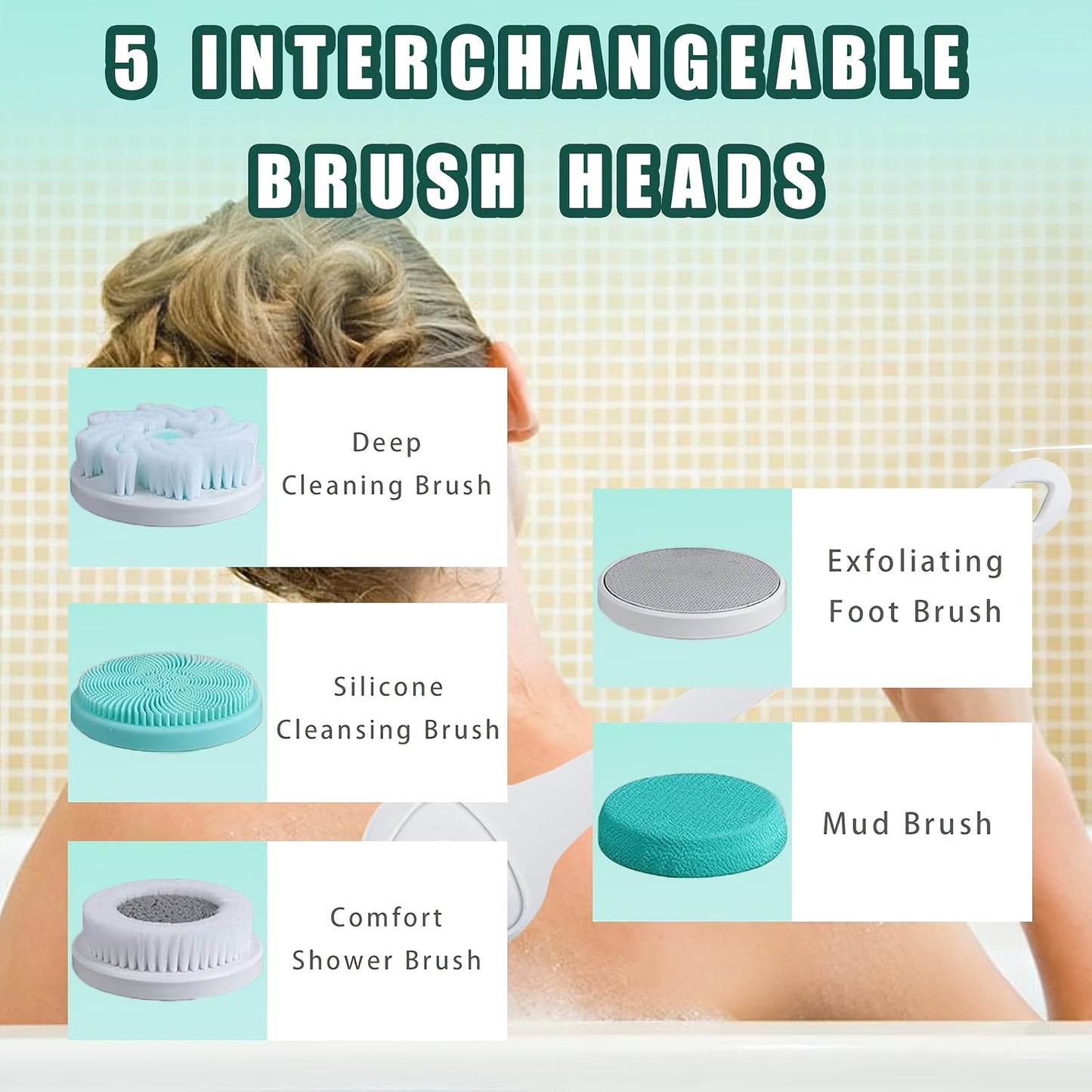 6 In 1 Rechargeable Electric Shower Brush Set For Cleansing