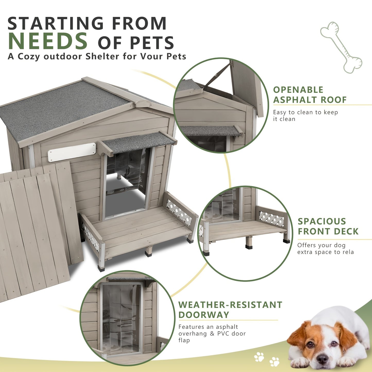 Weatherproof Bite Resistant Outdoor Indoor Dog House Deck