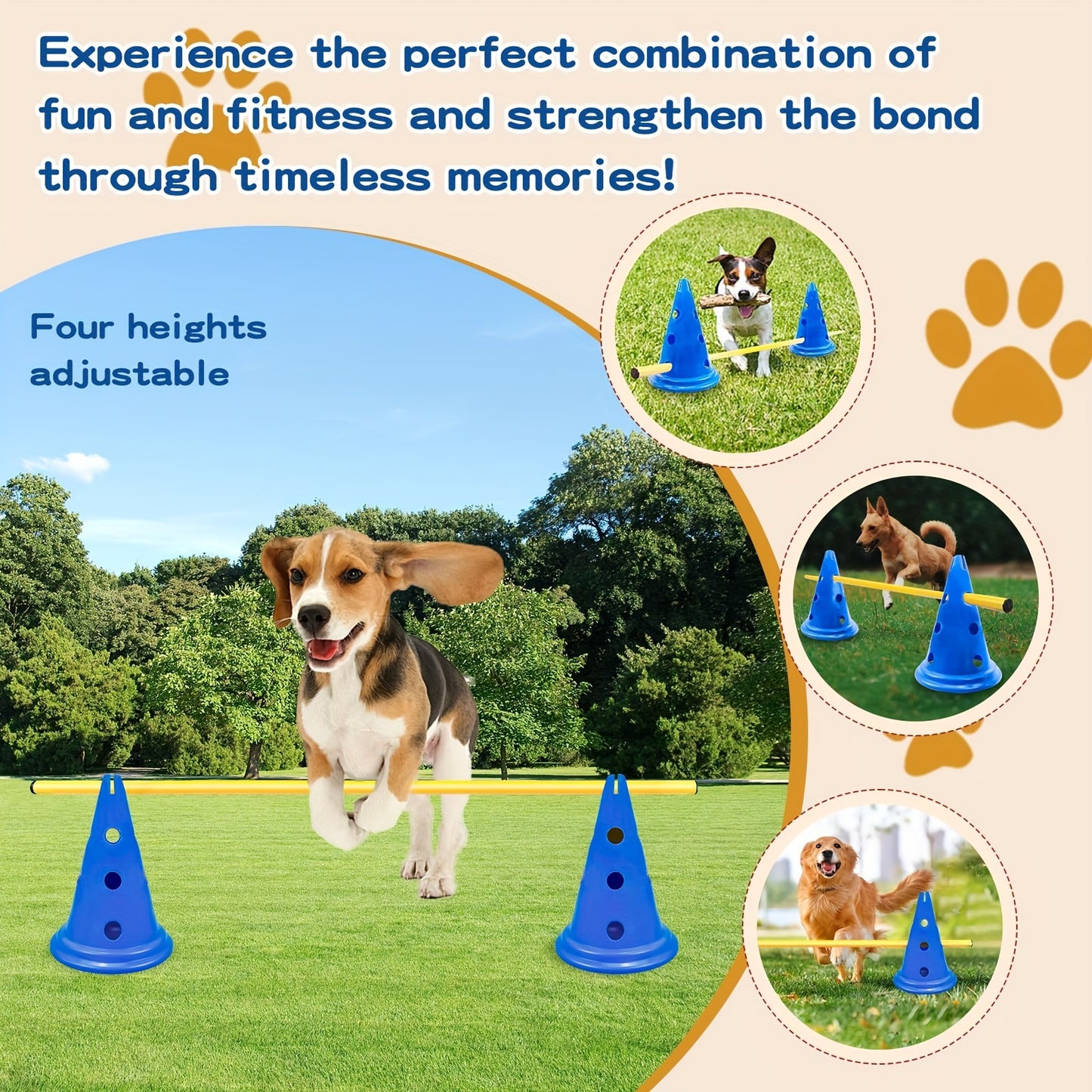 Dog Agility Hurdle Cone Set With Adjustable Obstacle Course
