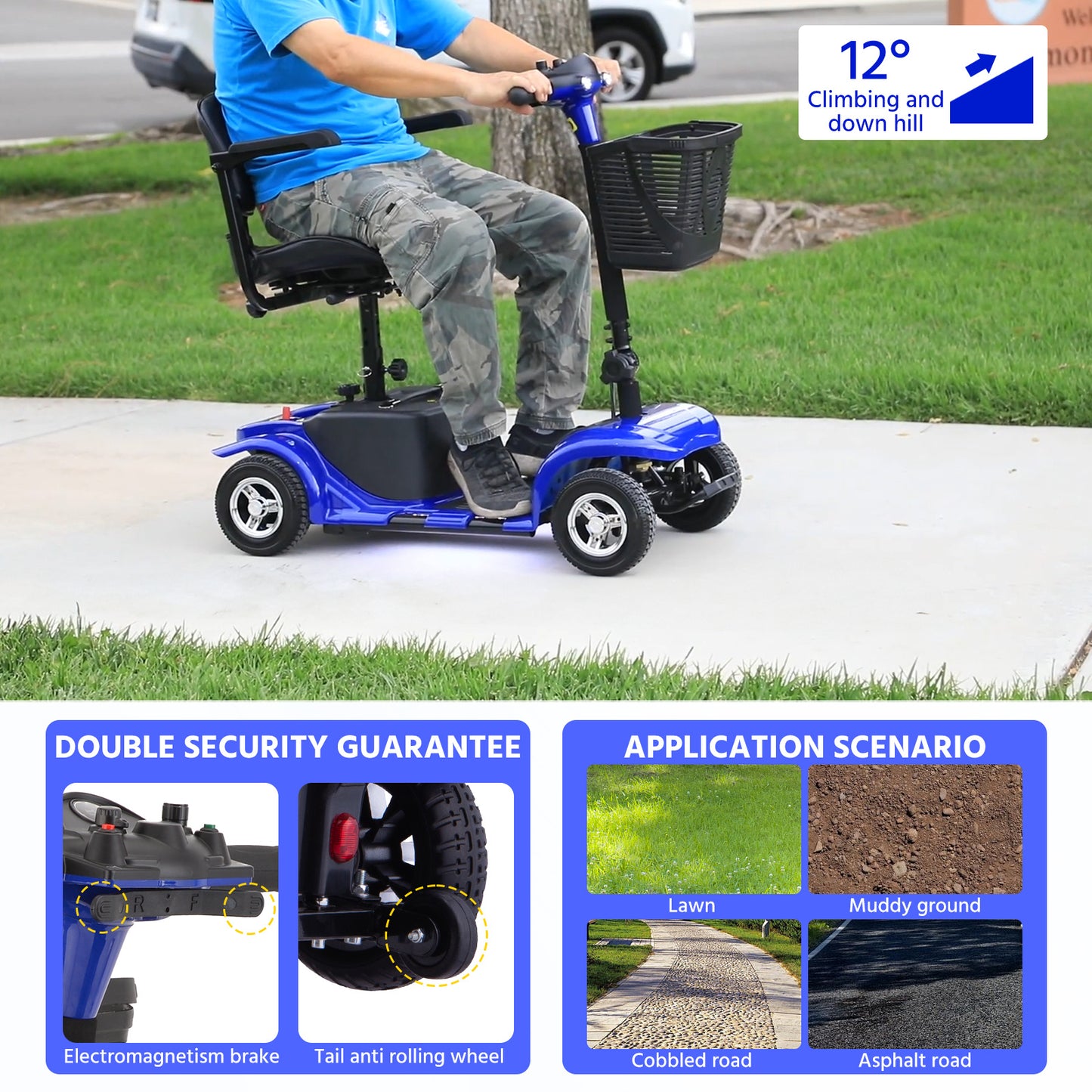 Folding 4 Wheel Electric Scooter 250W Range 15.5 Miles