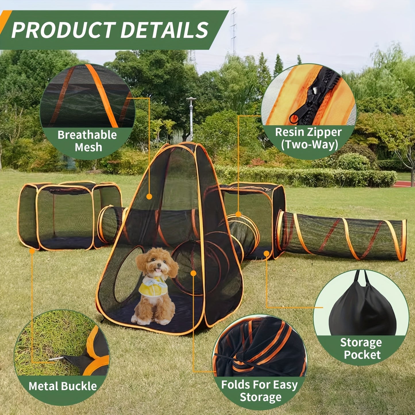 Six In One Foldable Pet Playpen With Tunnel And Tent