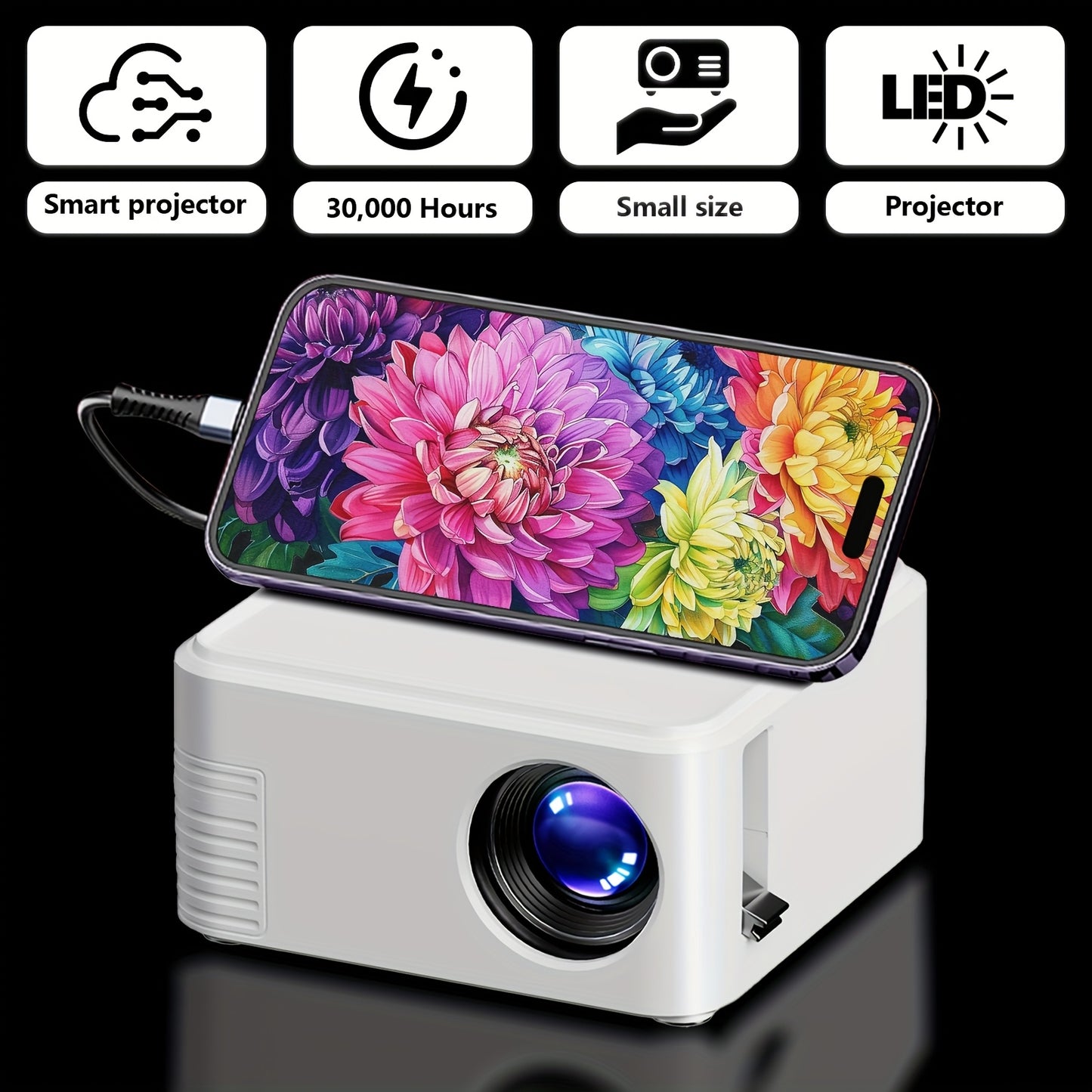 MAOHUTER Modern Portable Projector LED 1080P Display