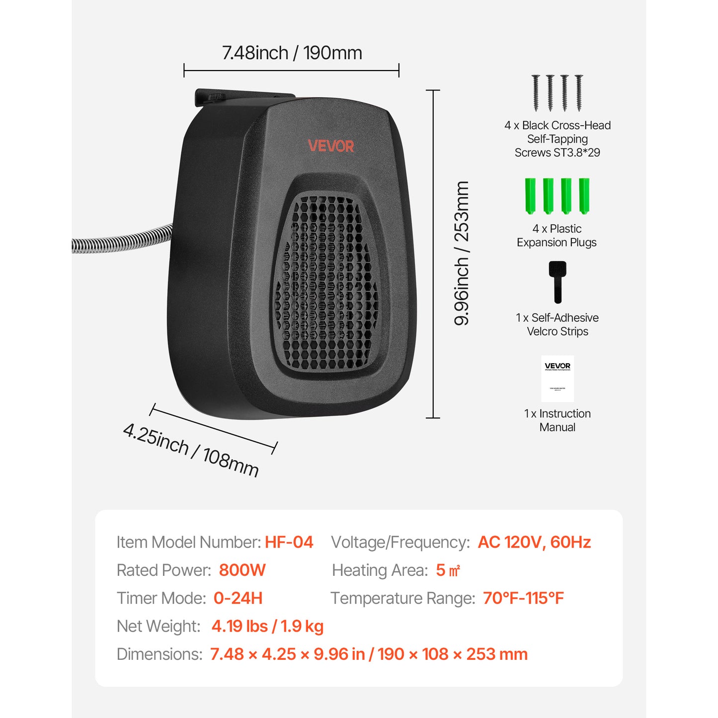 Dog House Heater 800W With Overheat Protection And Timer