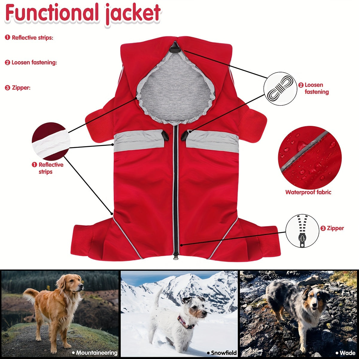 All Season Dog Raincoat Windproof Waterproof Pullover
