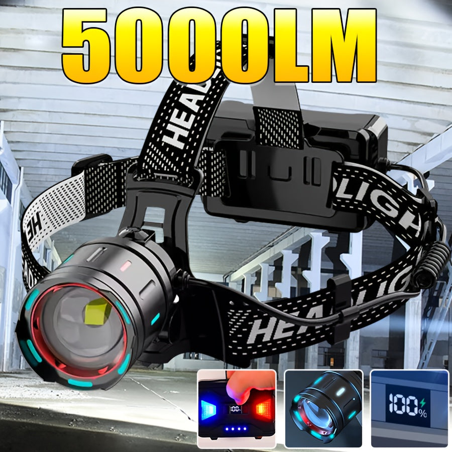 High Brightness LED Headlamp 5000 Lumen Rechargeable 3 Modes