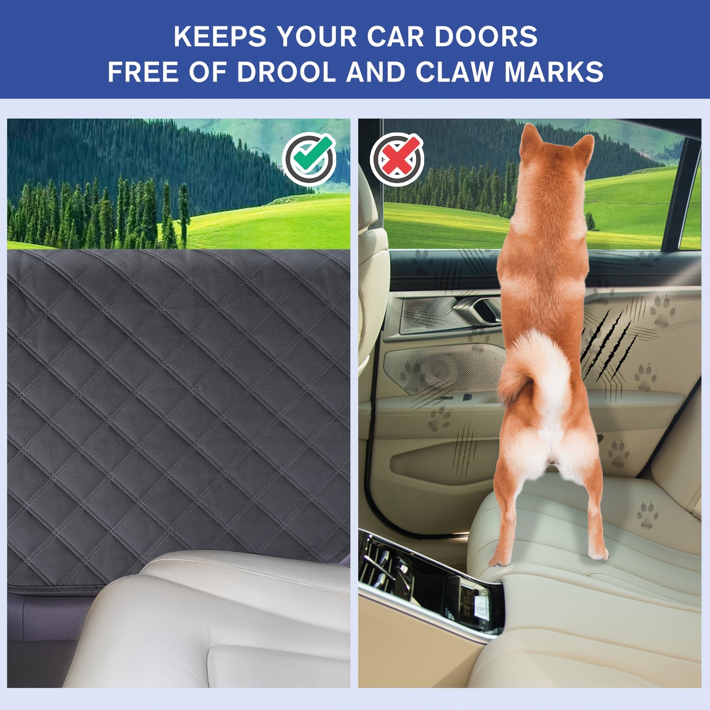 2pcs Quilted Waterproof Dog Car Door Protectors for SUVs