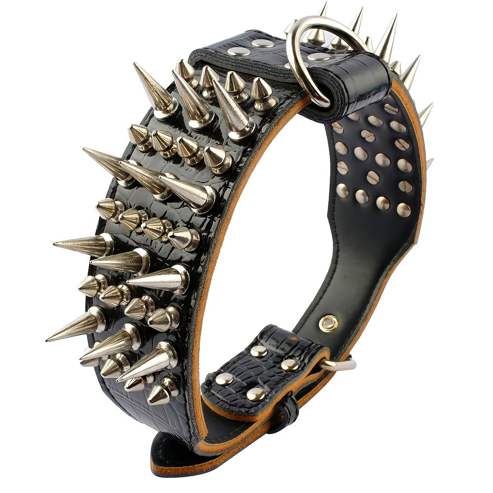 Spiked Studded Leather Dog Collar Rugged Protection