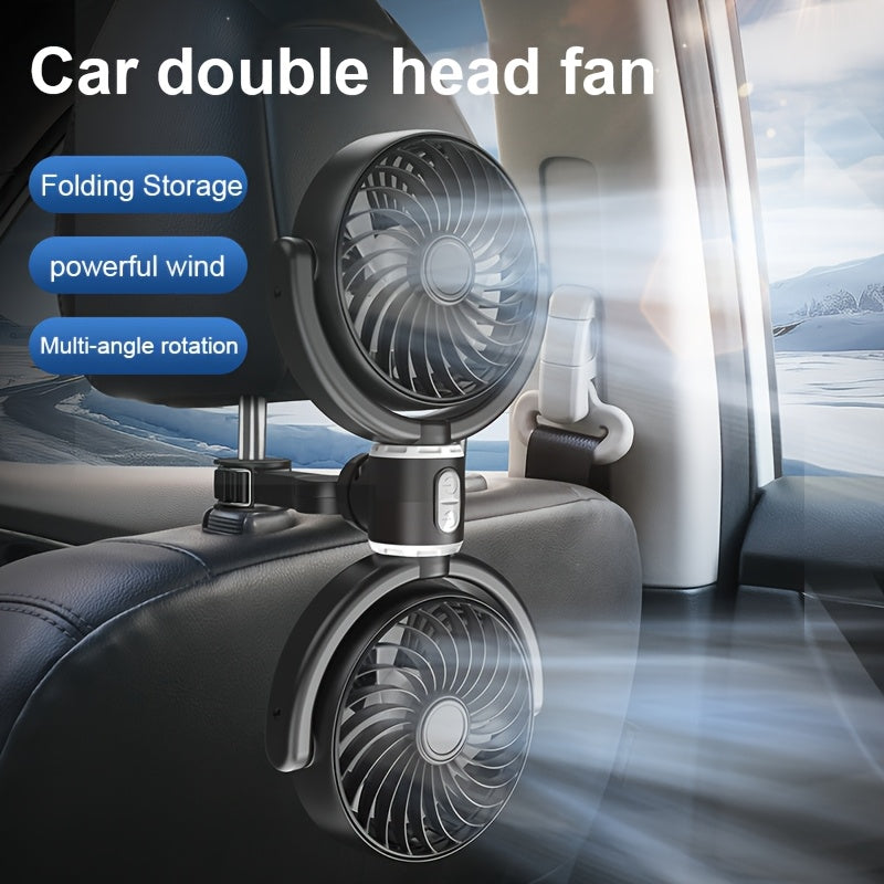 Rear Seat Headrest Dual Head Fan With Three Speed Rotation