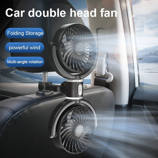 Rear Seat Headrest Dual Head Fan With Three Speed Rotation