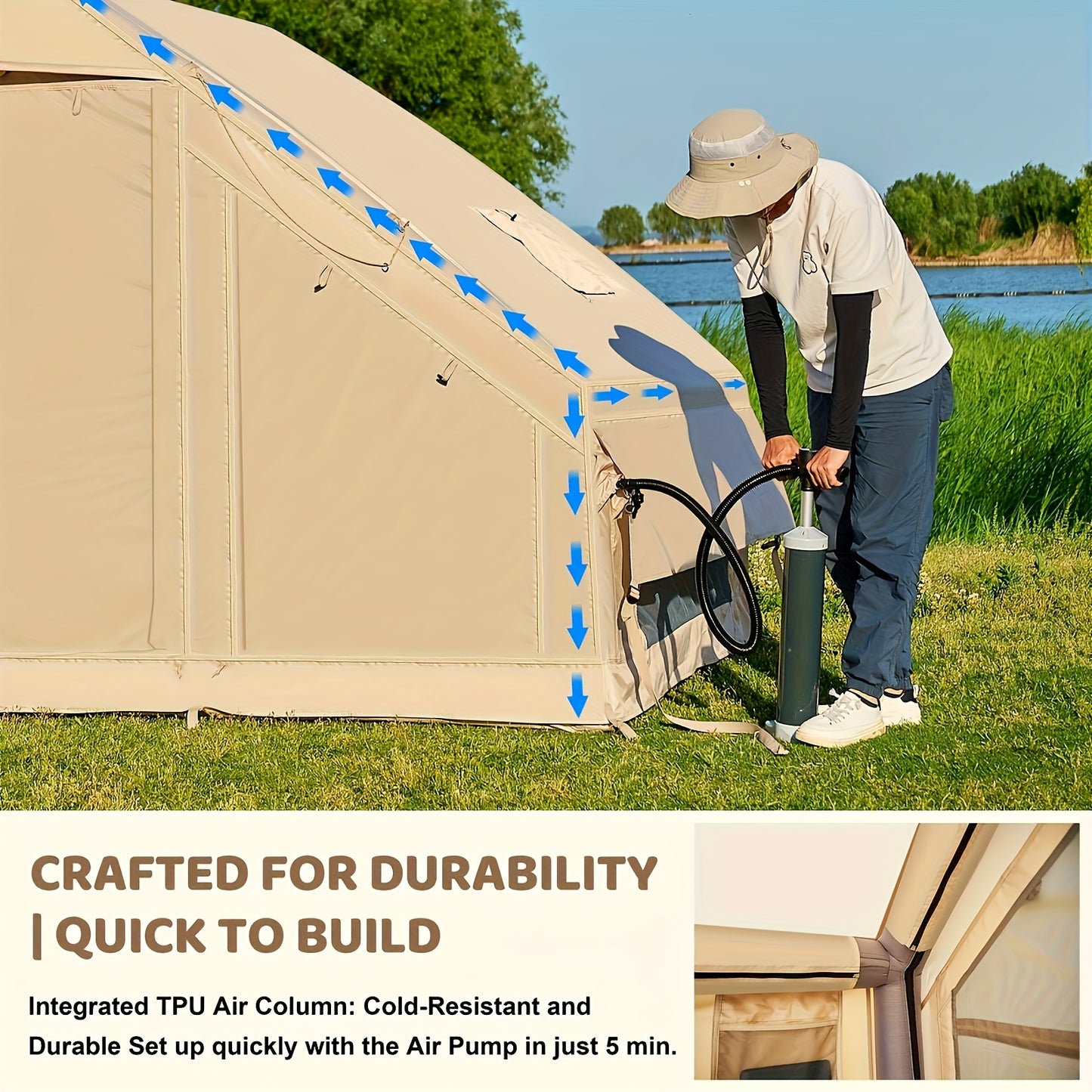 Inflatable Camping Tent With Manual Pump For Easy Waterproof Setup