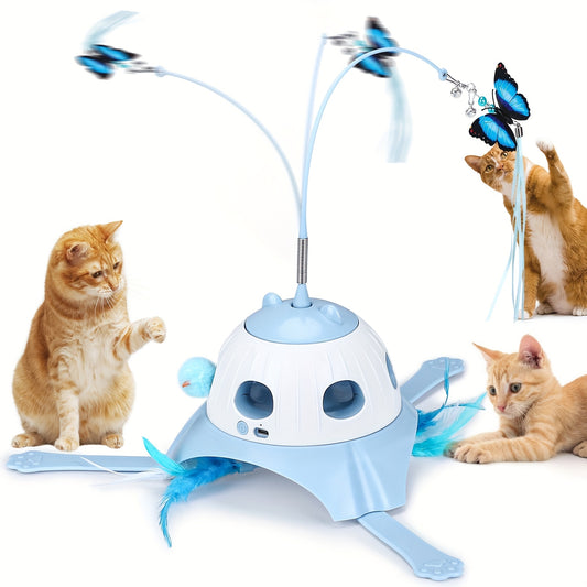 Indoor Interactive Cat Toy 3 In 1 Rotating Wand Feather