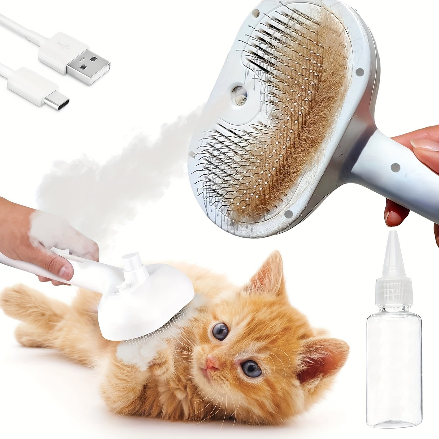 Pet Deshedding Brush 3 In 1 Self Cleaning USB Charging