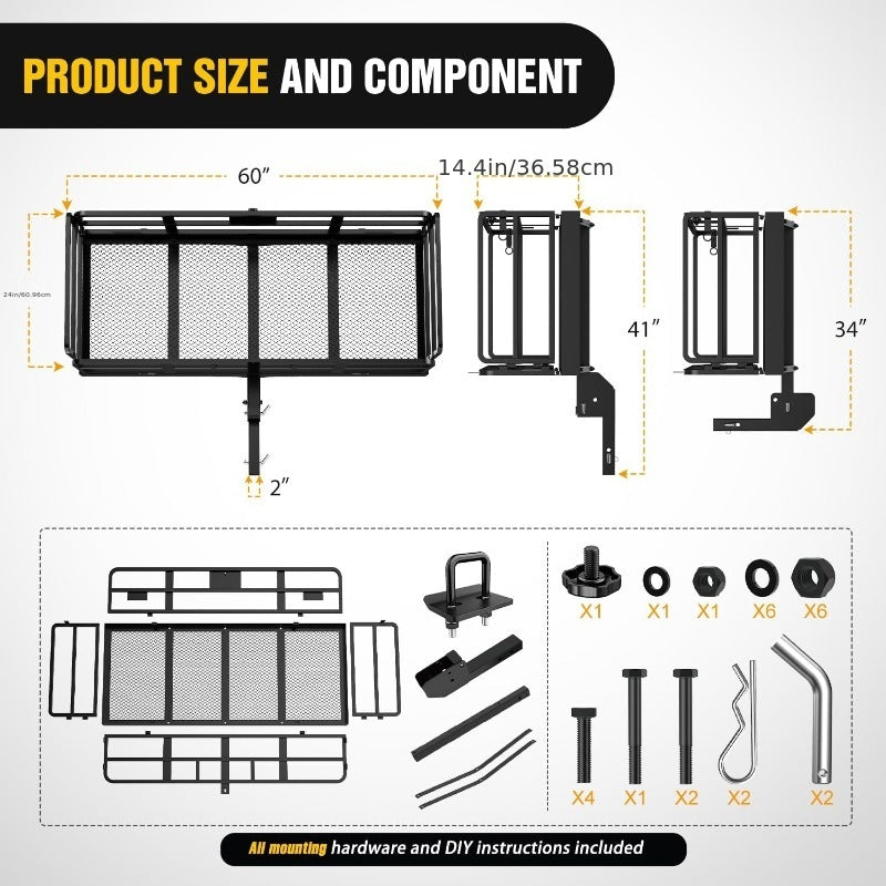 Hitch Cargo Basket for SUVs and Trucks Foldable Heavy Duty