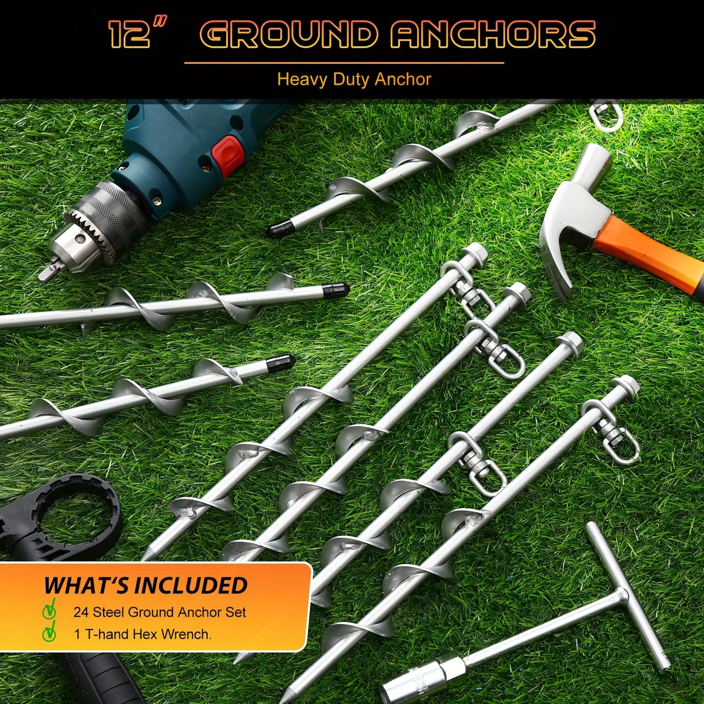 Heavy Duty Iron Ground Anchors Spiral Screw In For Camping