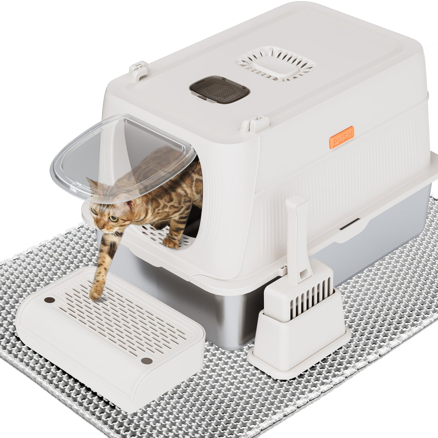 CITYLIFE Extra Large Stainless Steel Enclosed Cat Litter Box