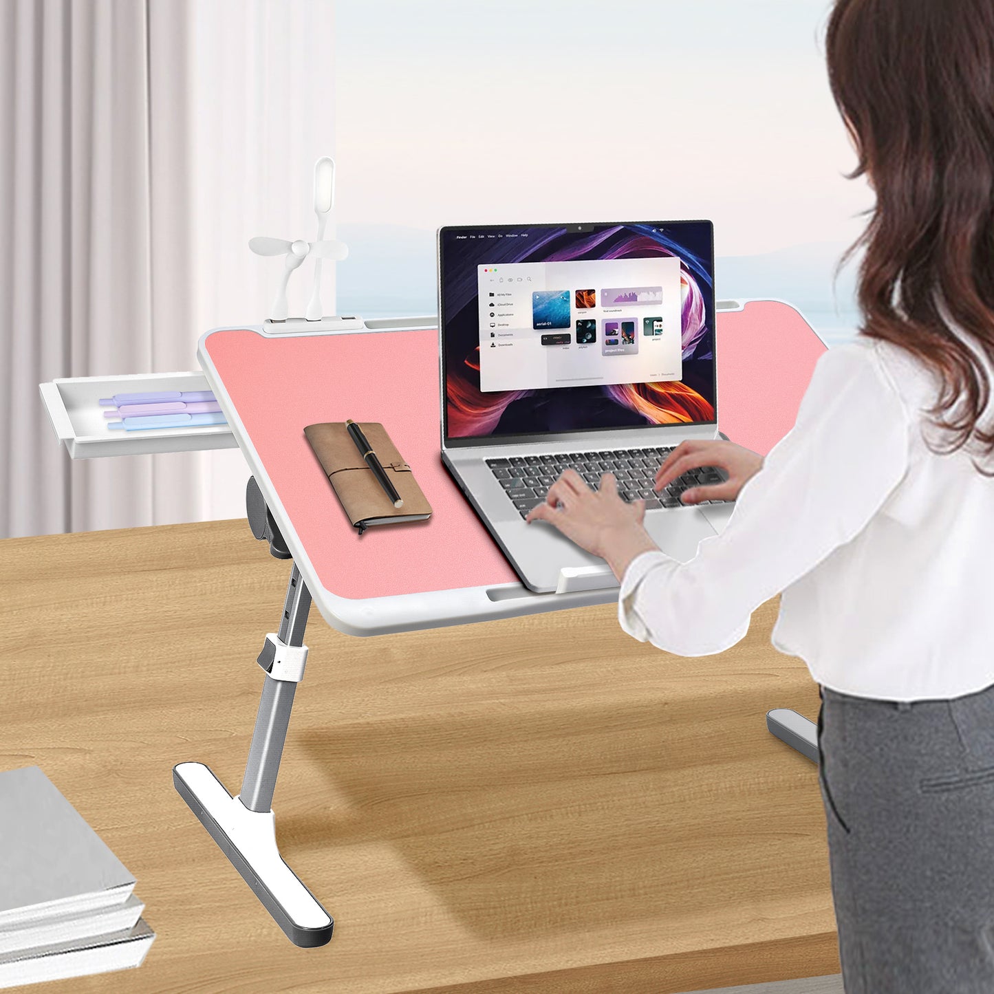 FWPP Adjustable Laptop Lap Desk Stand For Bed USB Light