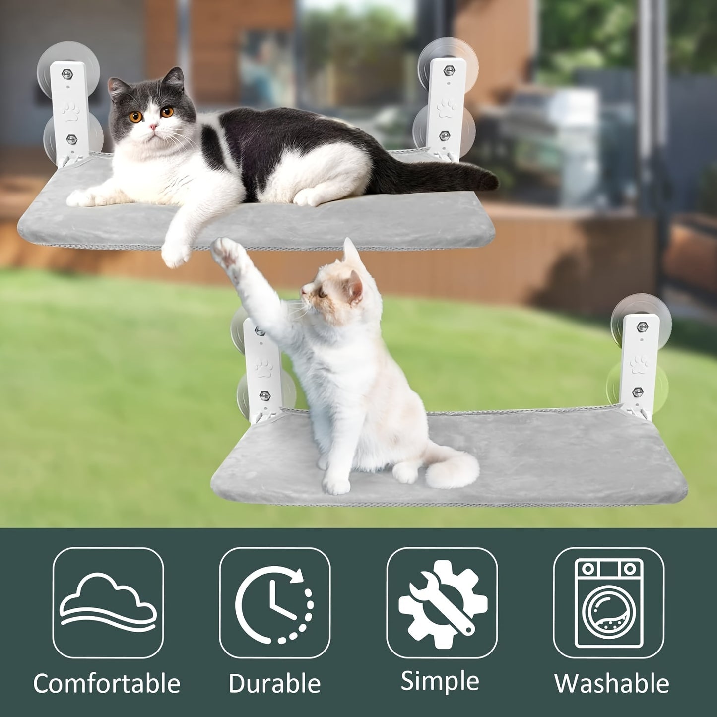 Foldable Cat Window Perch With Iron Frame And Suction Cups