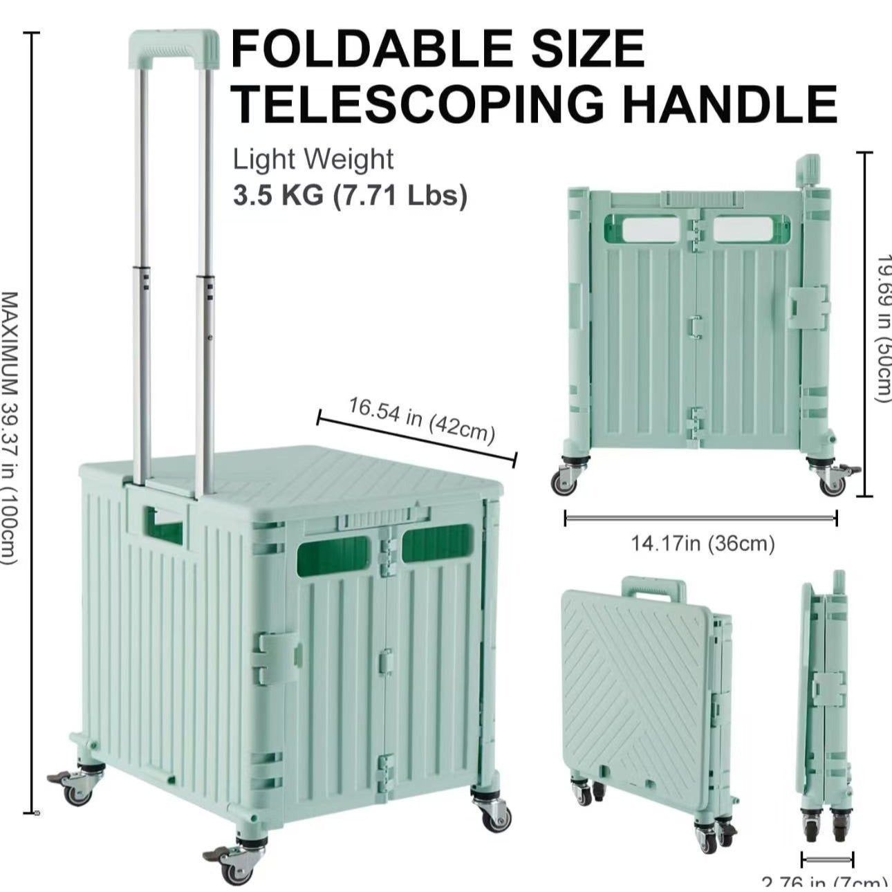 Foldable Rolling Cart With Telescopic Handle And Wheels