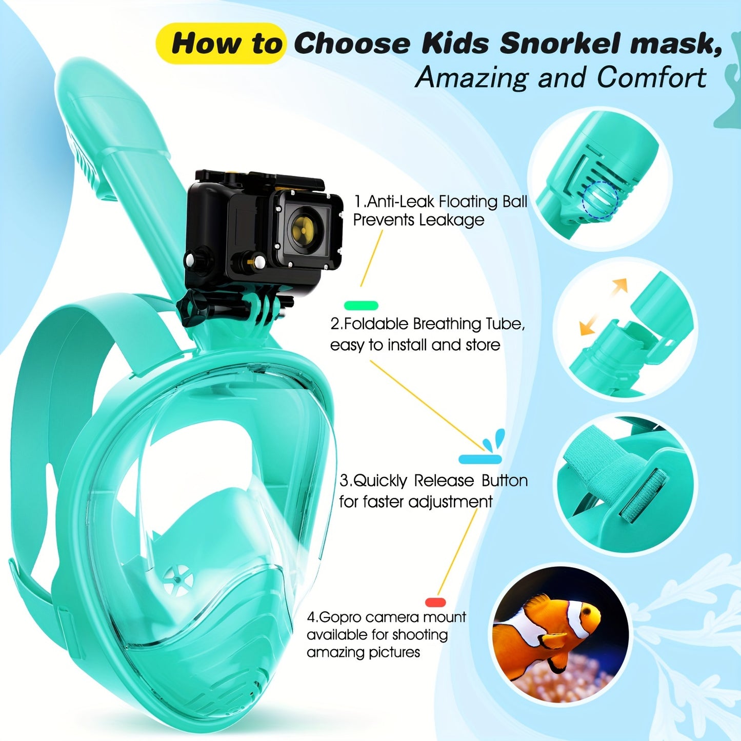 Two Pack Full Face Snorkel Mask For Kids With Camera Holder