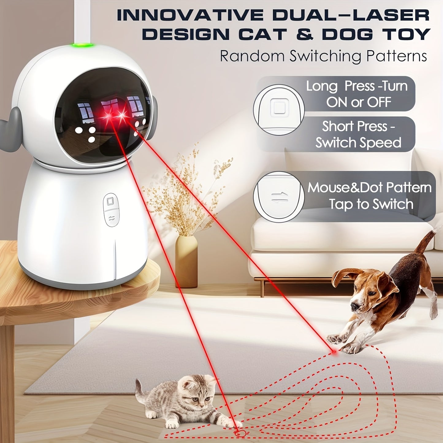 Indoor Cat Laser Toy Rechargeable Dual Laser Modes for Fun