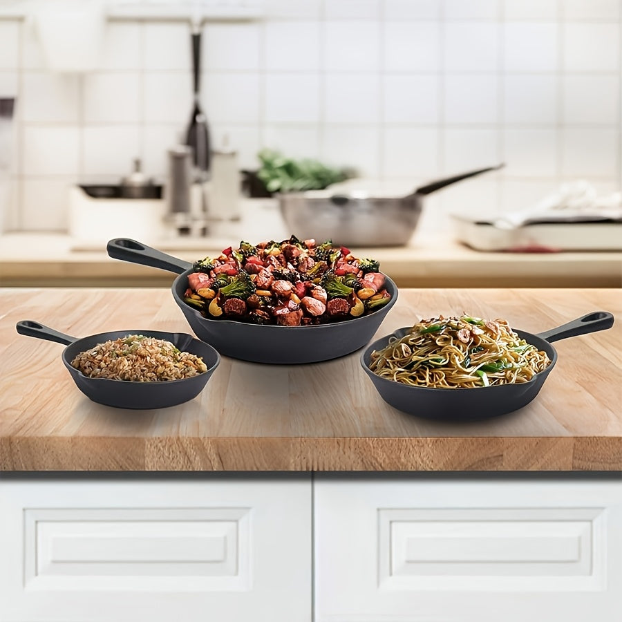 Three Piece Cast Iron Frying Pan Set For Professional Chefs