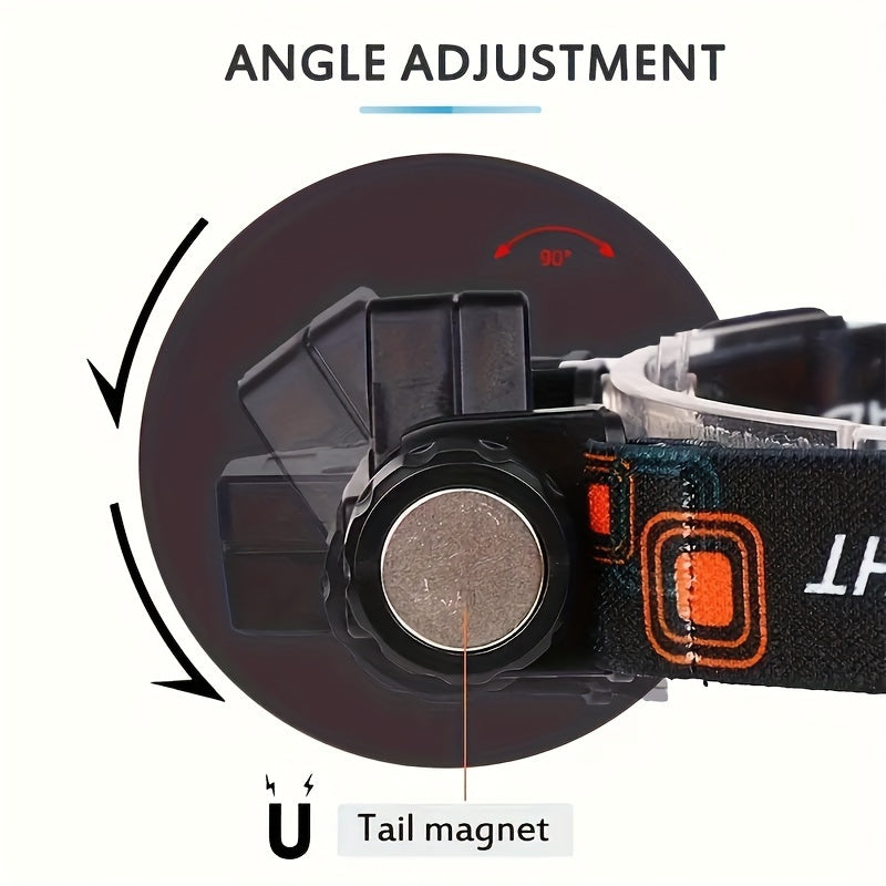 LED Headlamp USB Rechargeable Adjustable Strap For Hiking