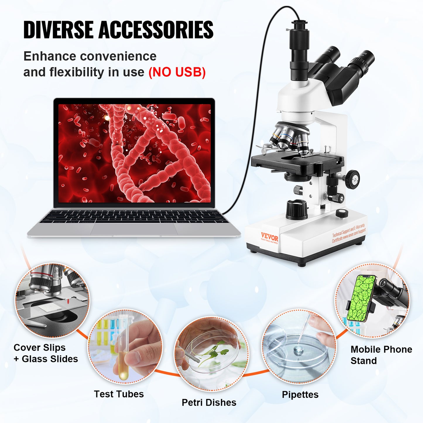 Trinocular Compound Microscope 40X 5000X LED Illumination