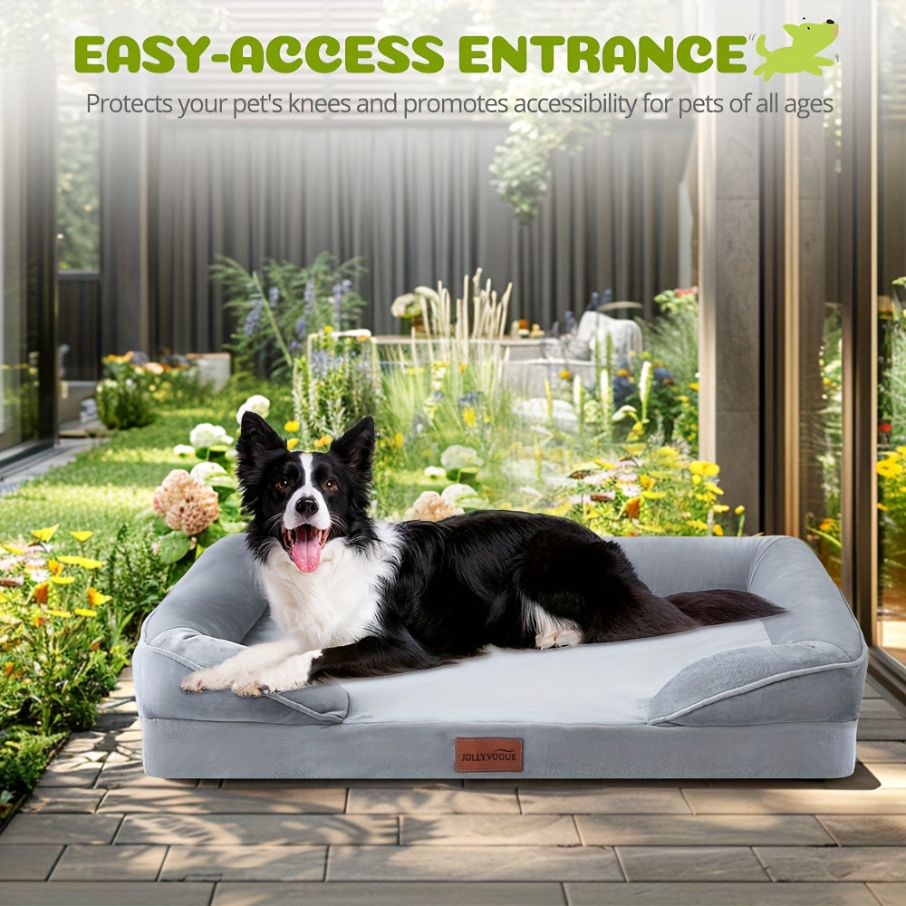 Chew Proof Memory Foam Dog Bed With Anxiety Relief Bolster
