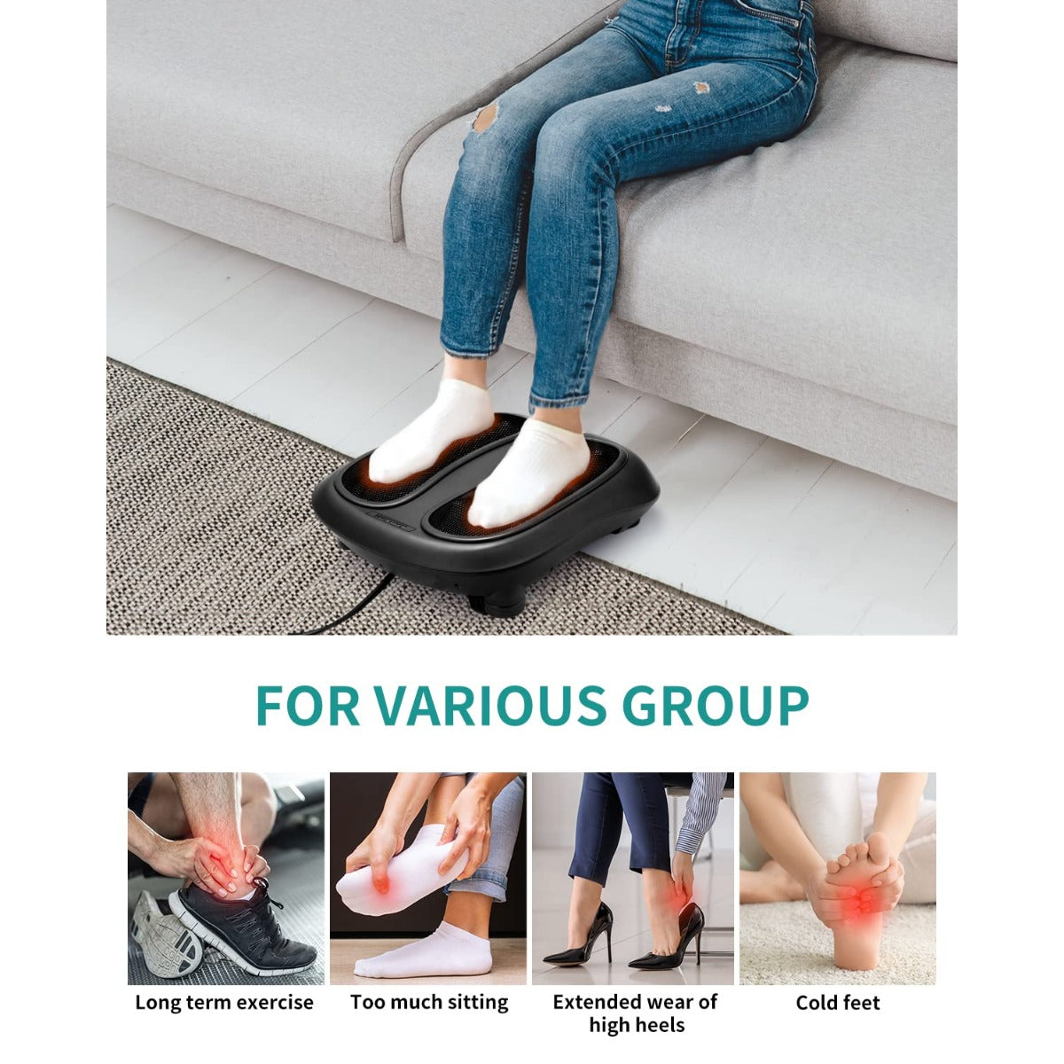 Nekteck Foot Massager with Heat, Shiatsu Heated Kneading Foot Massager Machine, Gift for Her & Him, Built-in Heat Function and Power Cord (Black)