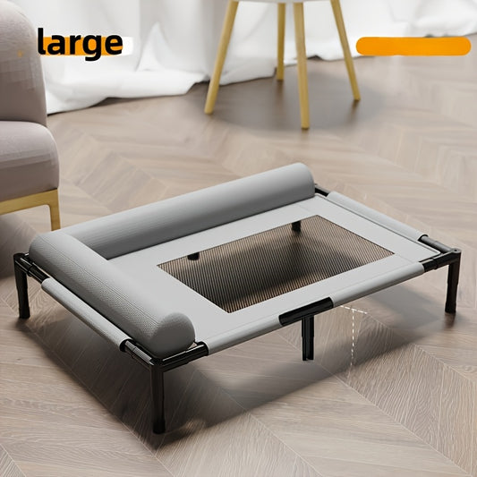 Breathable Elevated Pet Bed With Plaid Design For Dogs