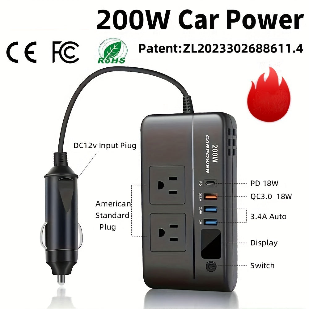 200W Car Inverter DC 12V to 110V USB 3 Ports Type C