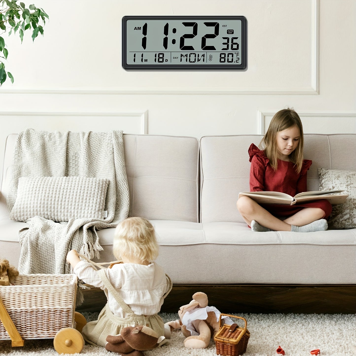 Large Display Digital Wall Clock with Temperature and Date