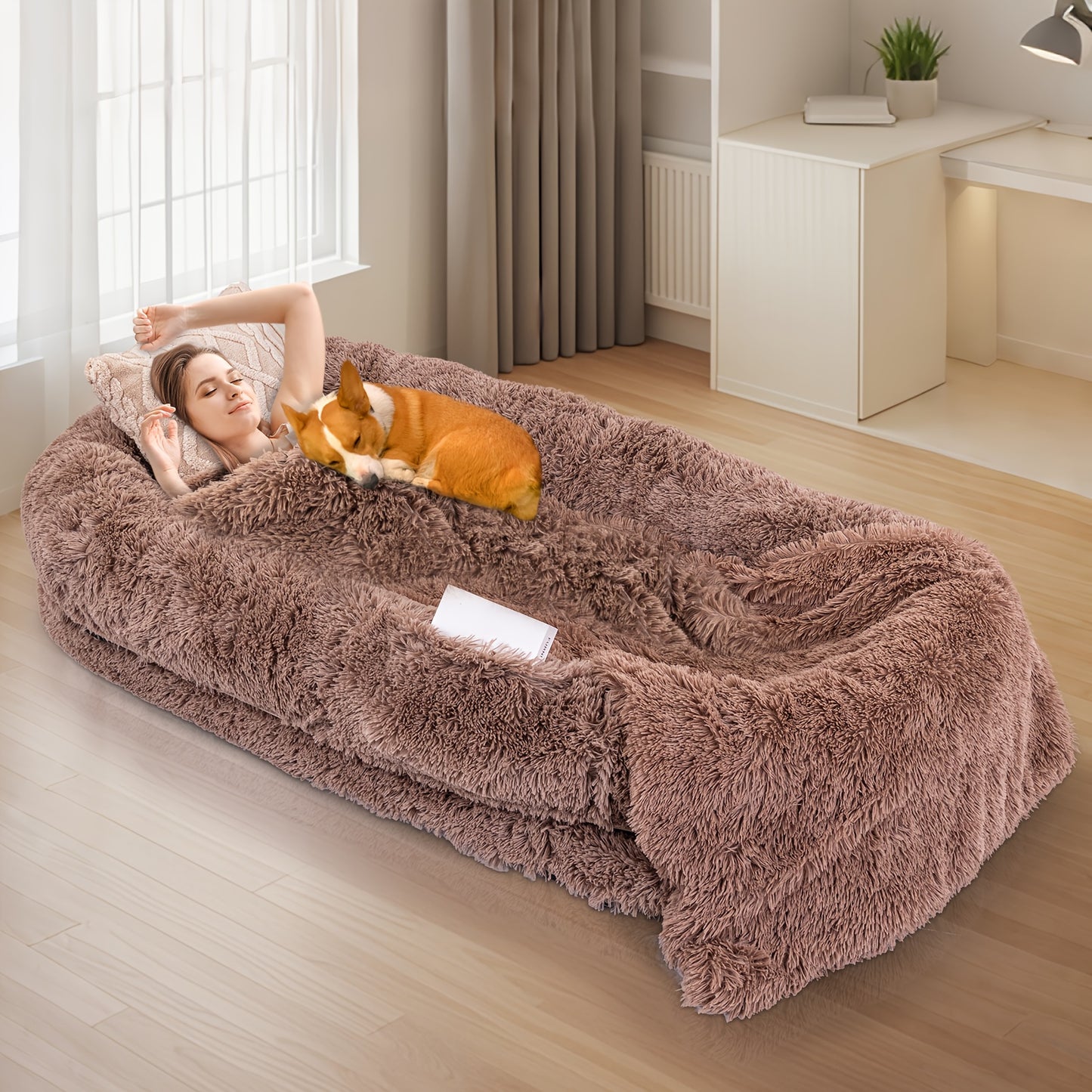 Cozy Faux Fur Pet Bed With Memory Foam Pillow For Dogs