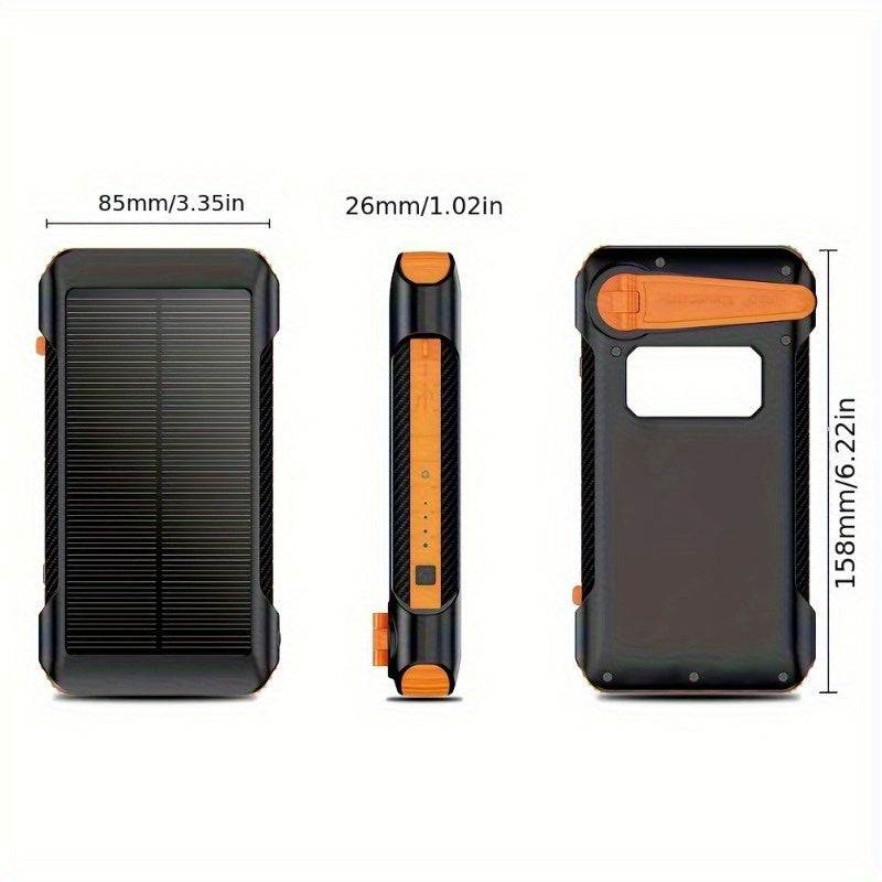 Portable Solar Power Bank with Hand-Crank Generator and Night Light