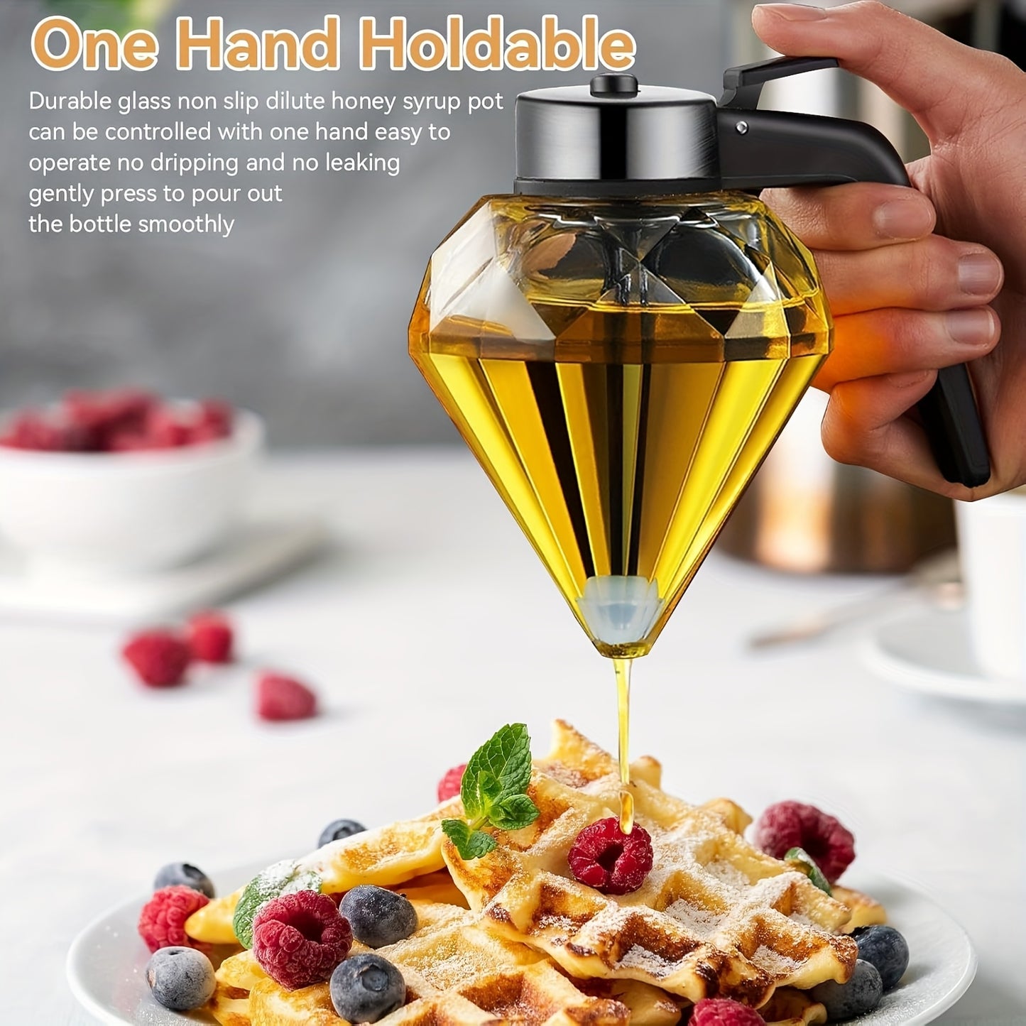 Stylish Glass Honey Dispenser No Drip With Scoop For Syrup