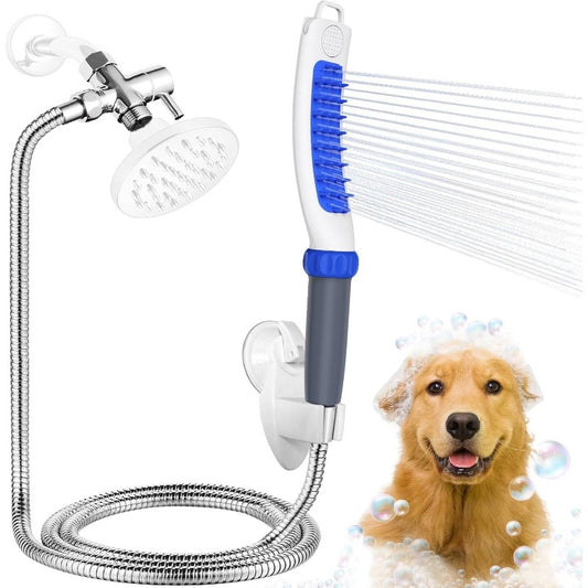 Dog Shower Attachment With Bristles Deshedding Massaging Hose