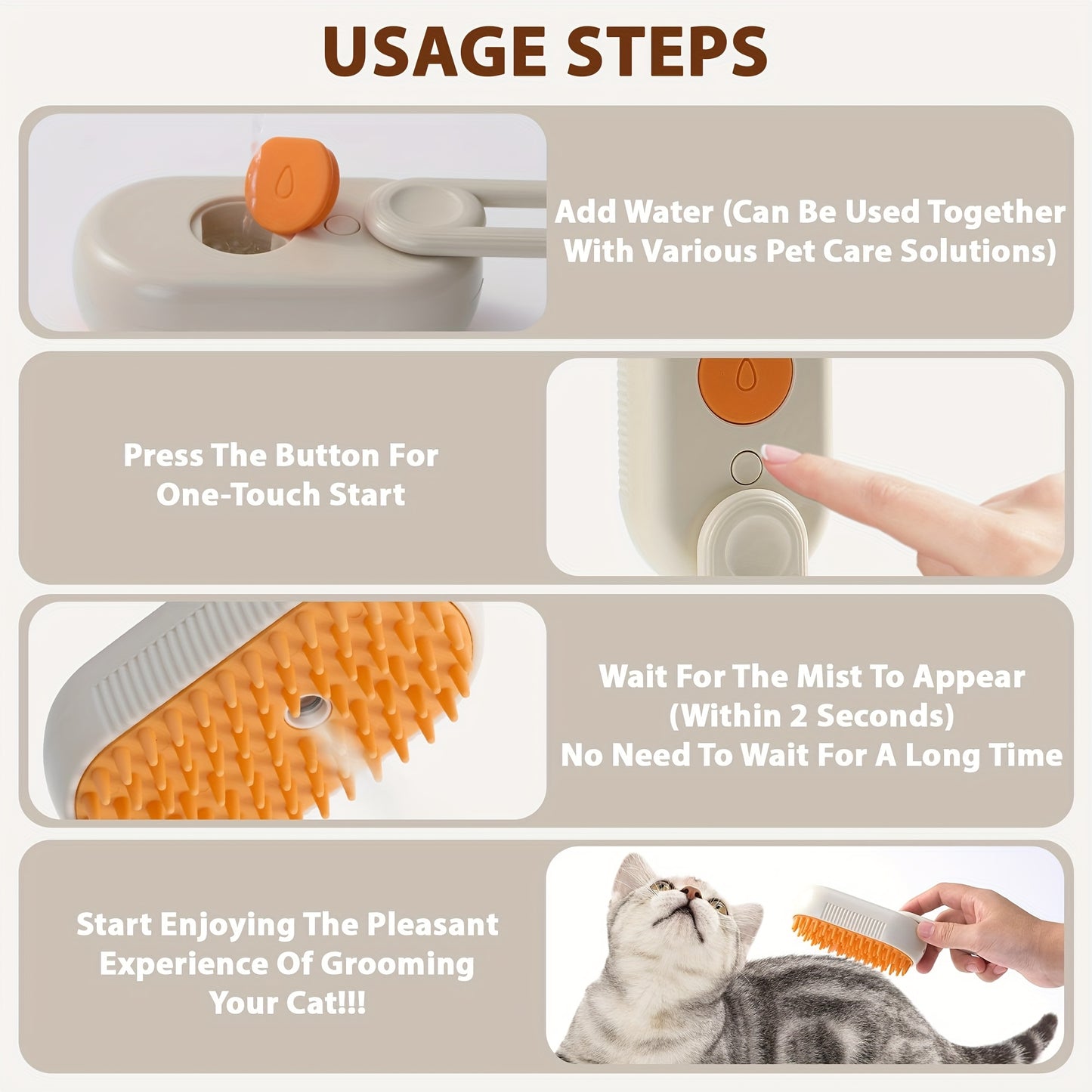 3In1 Pet Steam Brush With USB Charging Rotating Cat Dog
