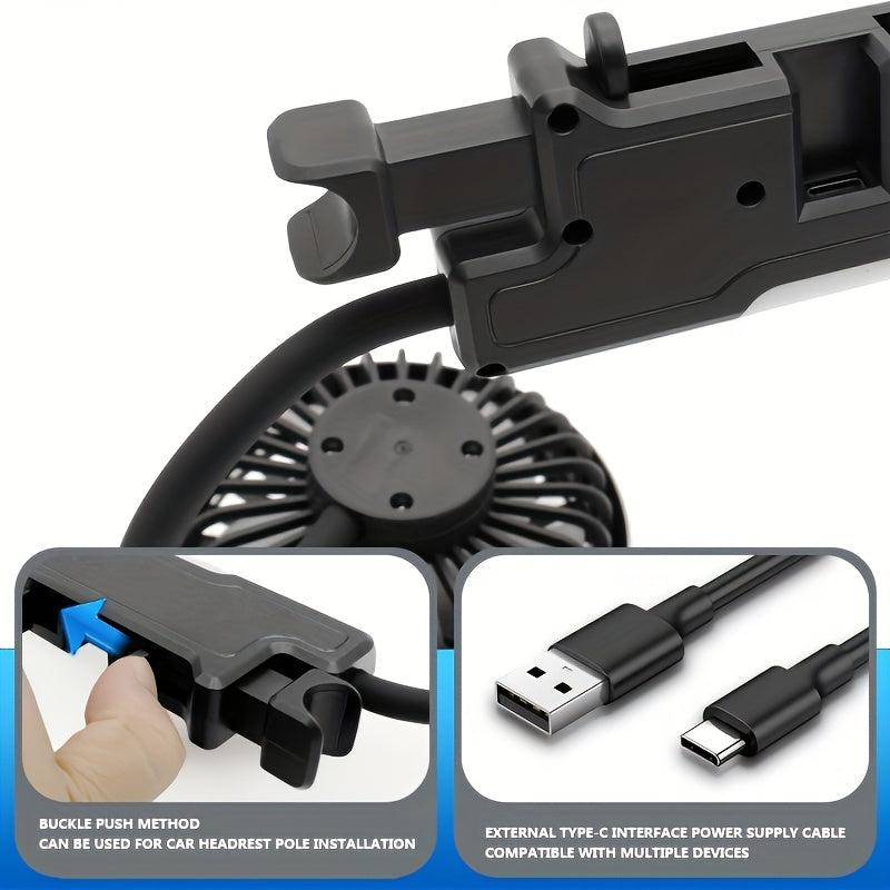 Dual Head Car USB Fan 3 Speed Rotatable Flexible Gooseneck