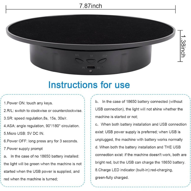 Motorized Rotating Display Stand 360 Turntable Velvet Top