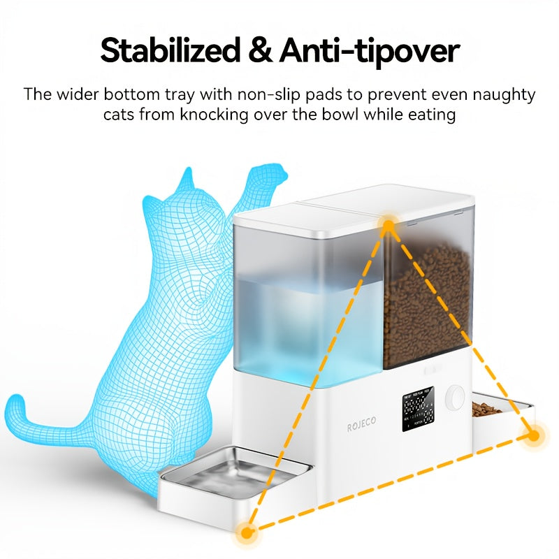 ROJECO Automatic Pet Feeder and Water Fountain for Dogs Cats