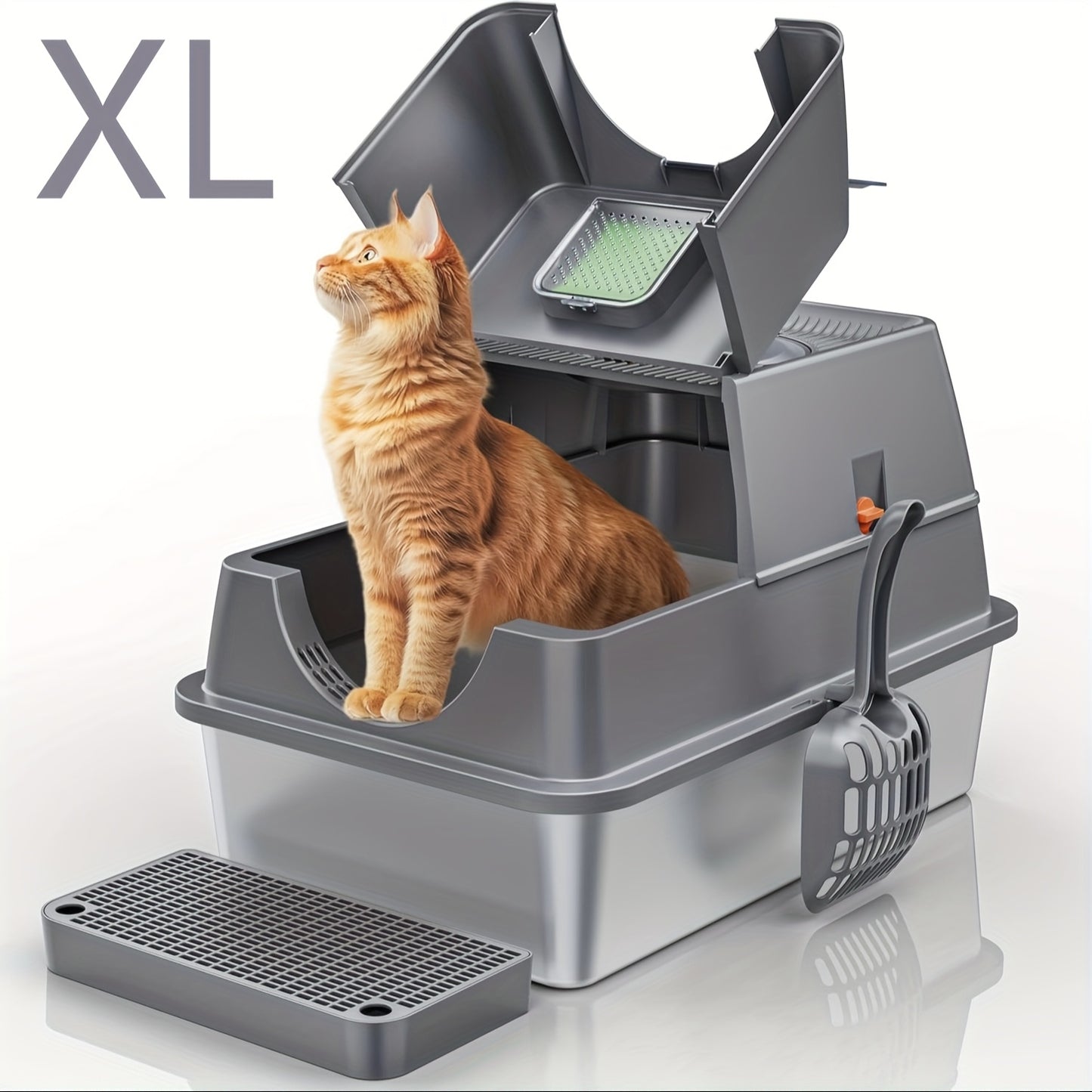 Stainless Steel Cat Litter Box Set with Deodorizing Block