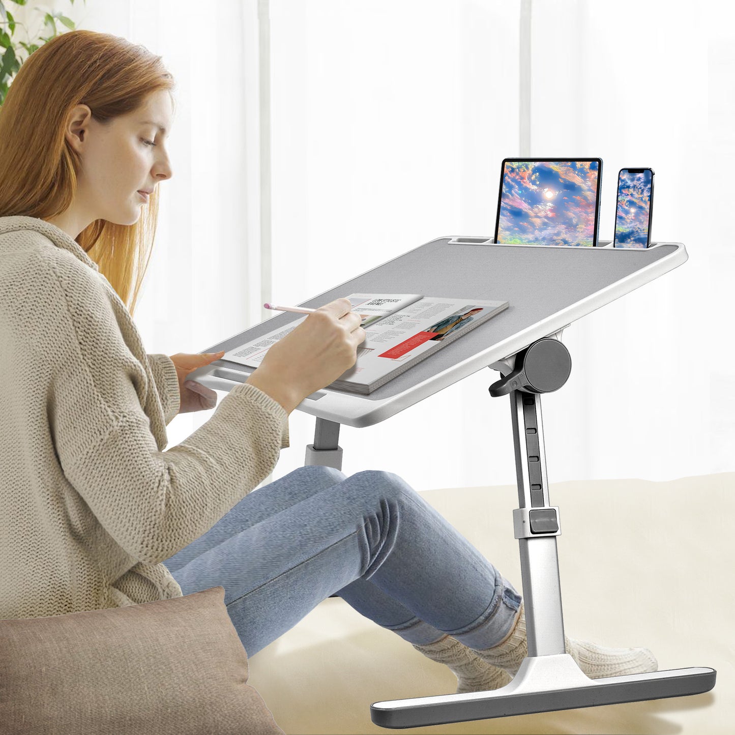 FWPP Adjustable Laptop Lap Desk Stand For Bed USB Light