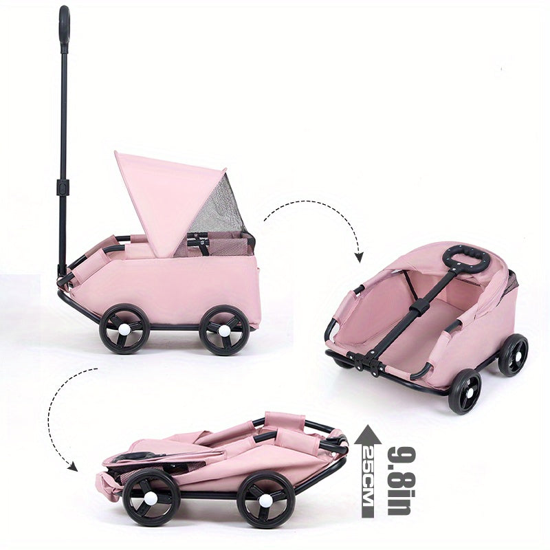 Foldable Pet Stroller With Storage Pockets And Safety Straps