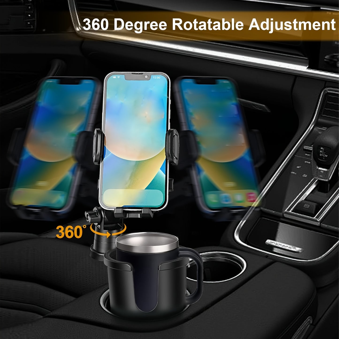 YWOR Waterproof 2-in-1 Car Cup Phone Mount with Adjustable Base