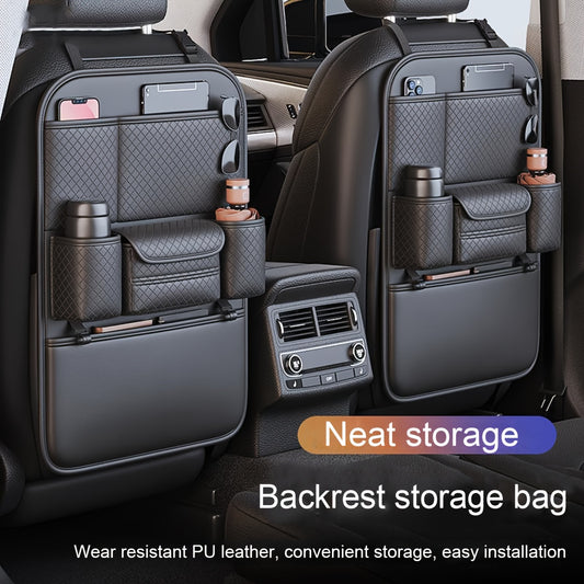 PU Leather Large Capacity Backrest Storage Bag Car Seat Organizer