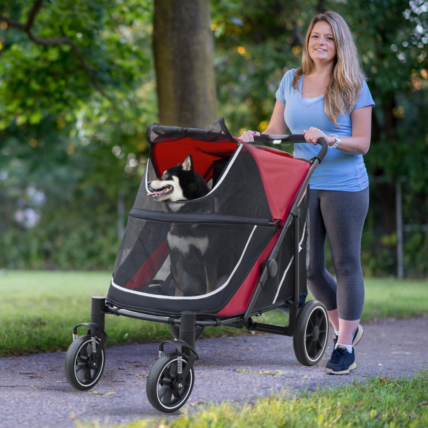Heavy Duty Dog Carrier Stroller With Folding Wheels