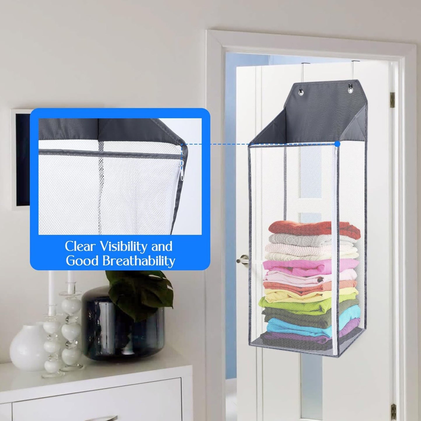 Foldable Wall Hanging Laundry Basket With Zipper For Door