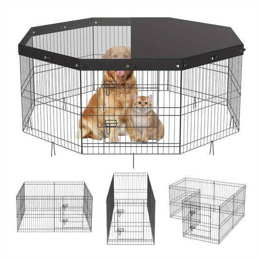 Happybuy Foldable Dog Playpen with Top Cover for Pets