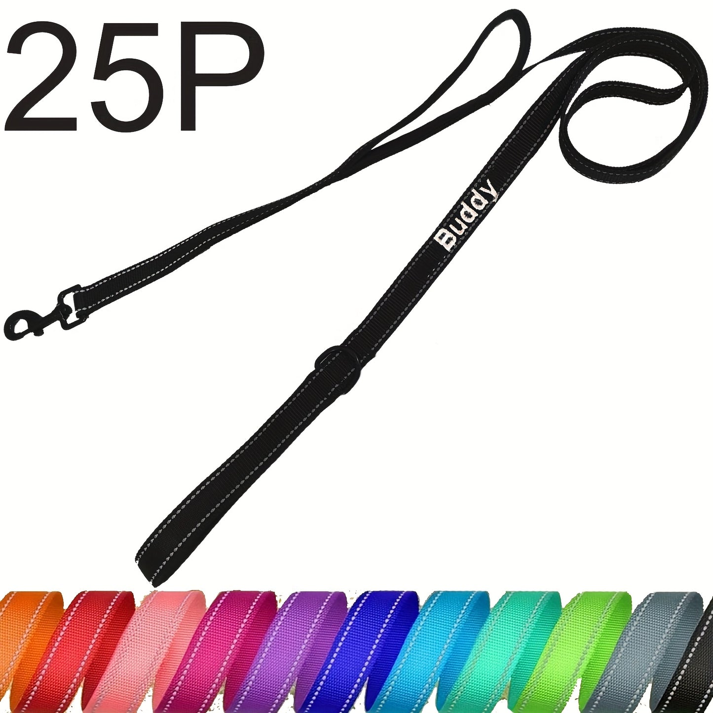 Personalized Reflective Embroidery Double Handle Dog Leash