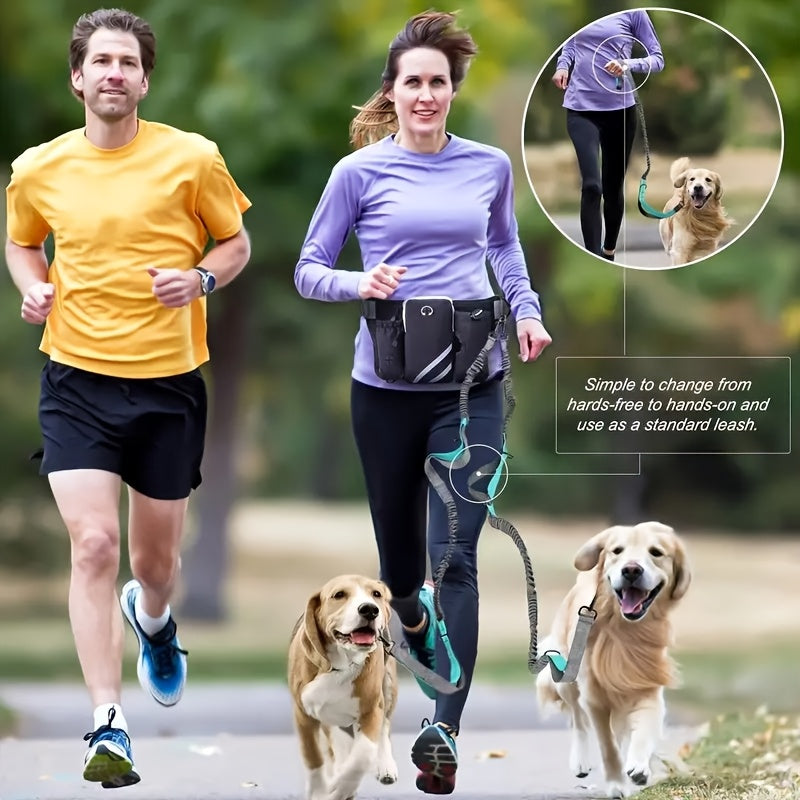 Extendable Hands Free Dog Leash Set With Pocket Waist Pack